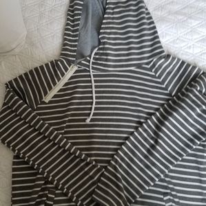 Double hooded dark and medium gray striped hoodie